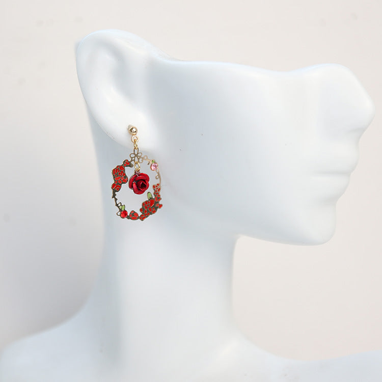 Rose Circle Earrings/Clip On Earrings