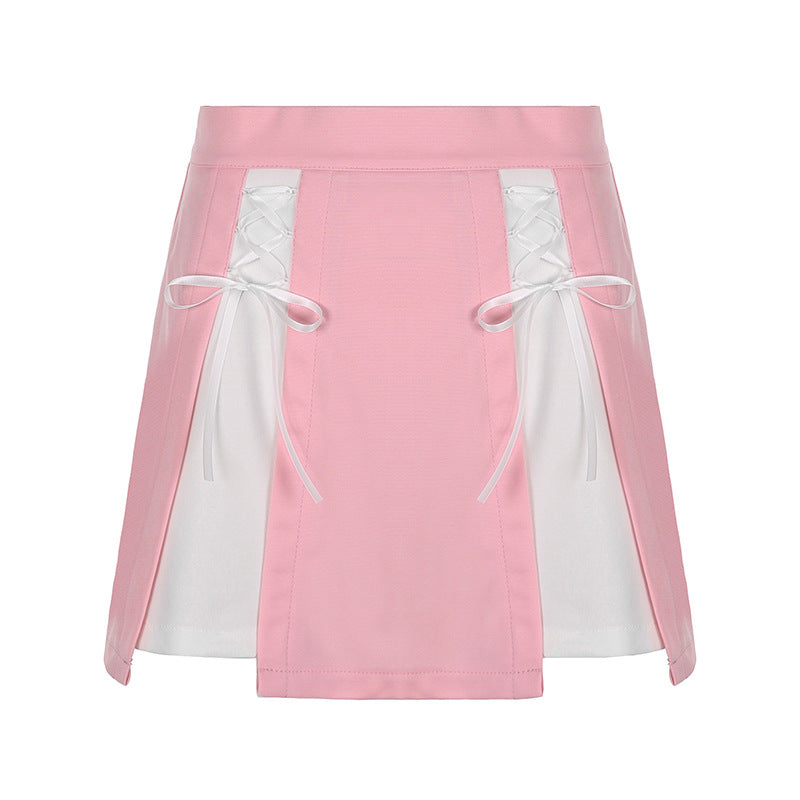 Bow Tie-Up High Waist Tube Short Skirt Women