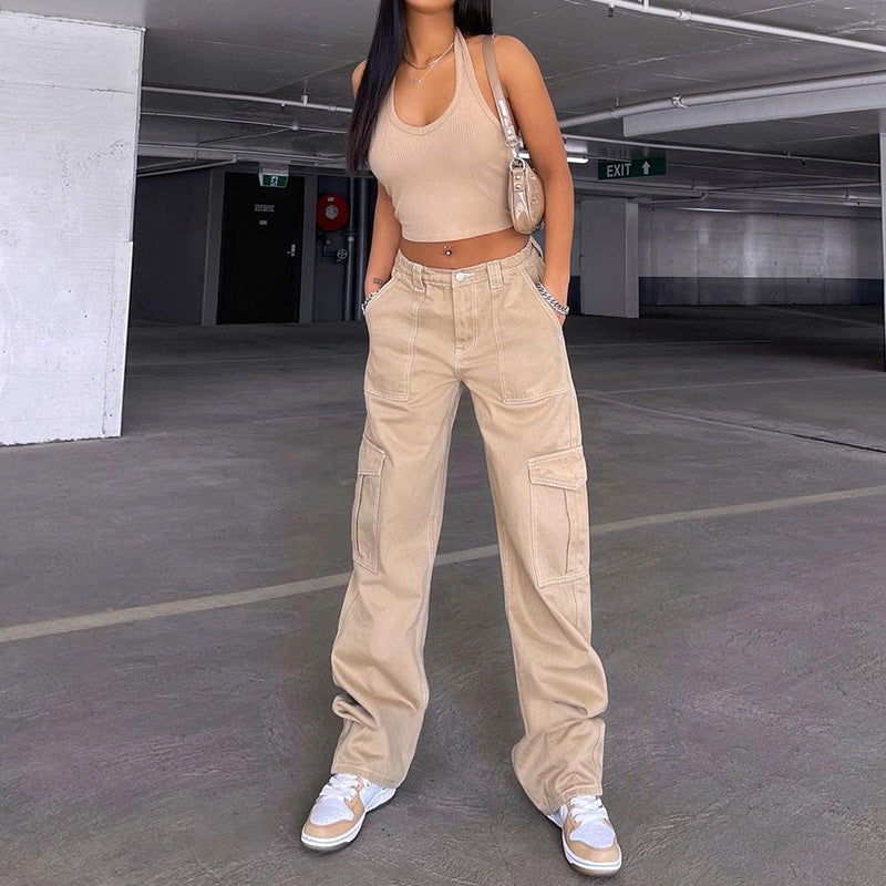 Cargo Jean Flap Pocket High Waist Pant