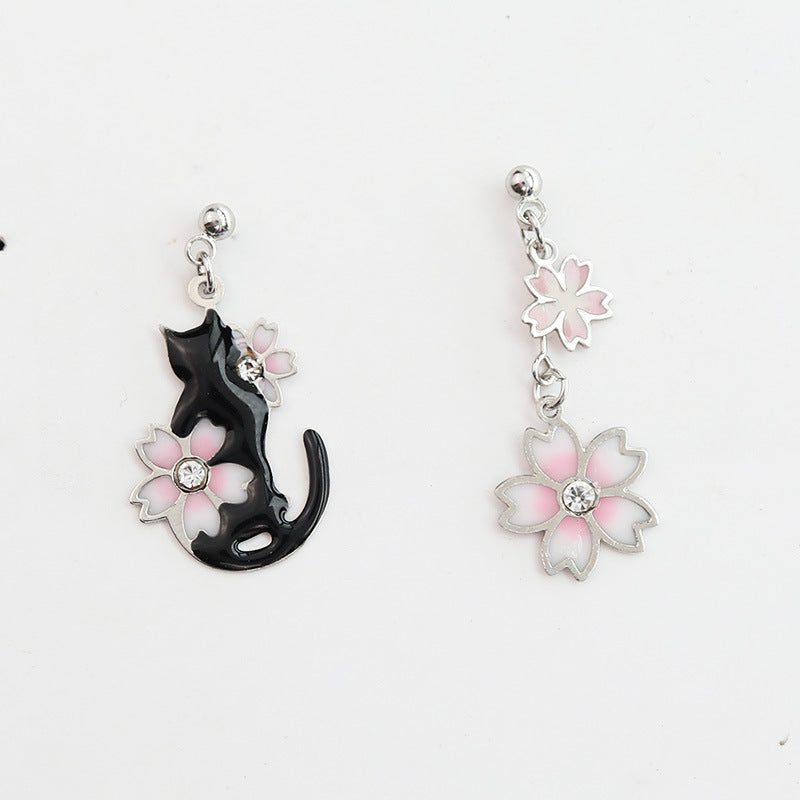 Sakura Floral Cat Earrings/Clip on Earring