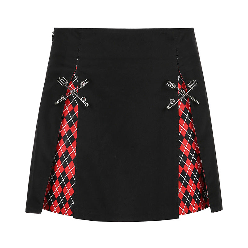 Plaid Split A-Line Mini Skirt Women