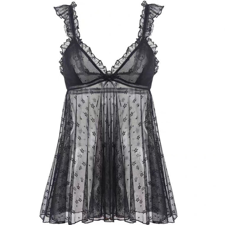 Lace Sheer Babydoll Nightdress with Thong - M I I X A S