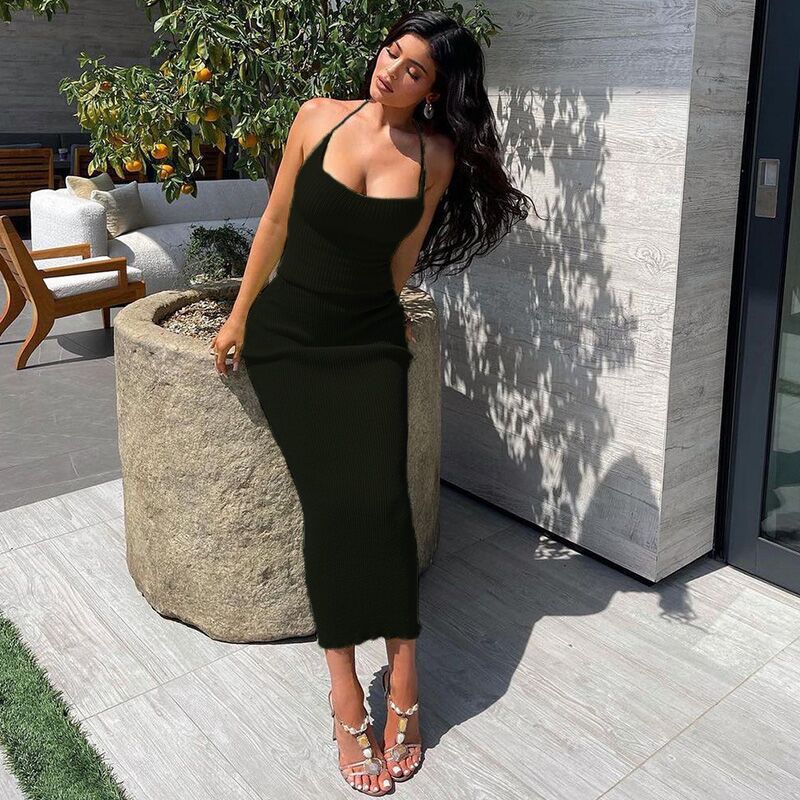 Halter Strap Top Long Skirt Two Piece Set