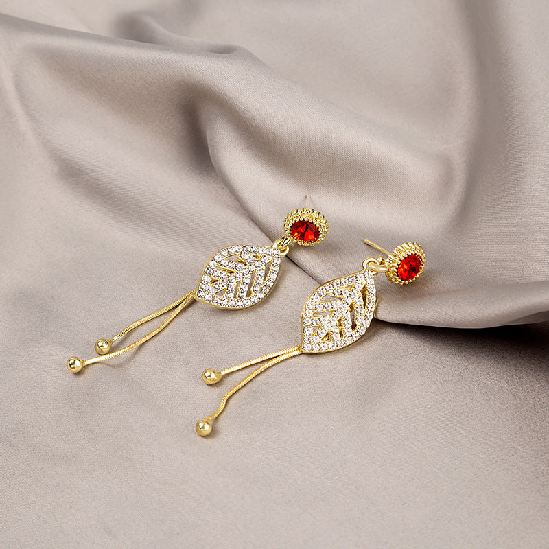 Leaf Design Diamond Dangle Earrings