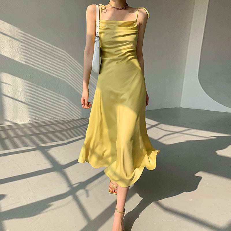 Elegant Folds Satin Dress Women