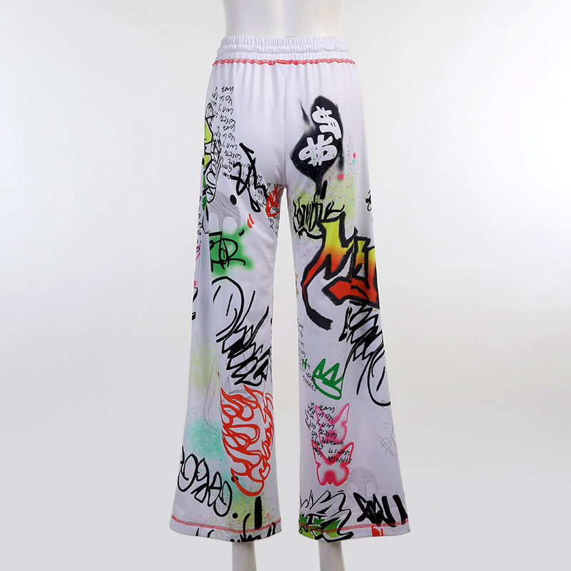 Street Graffiti Art Wide Leg Pant Women