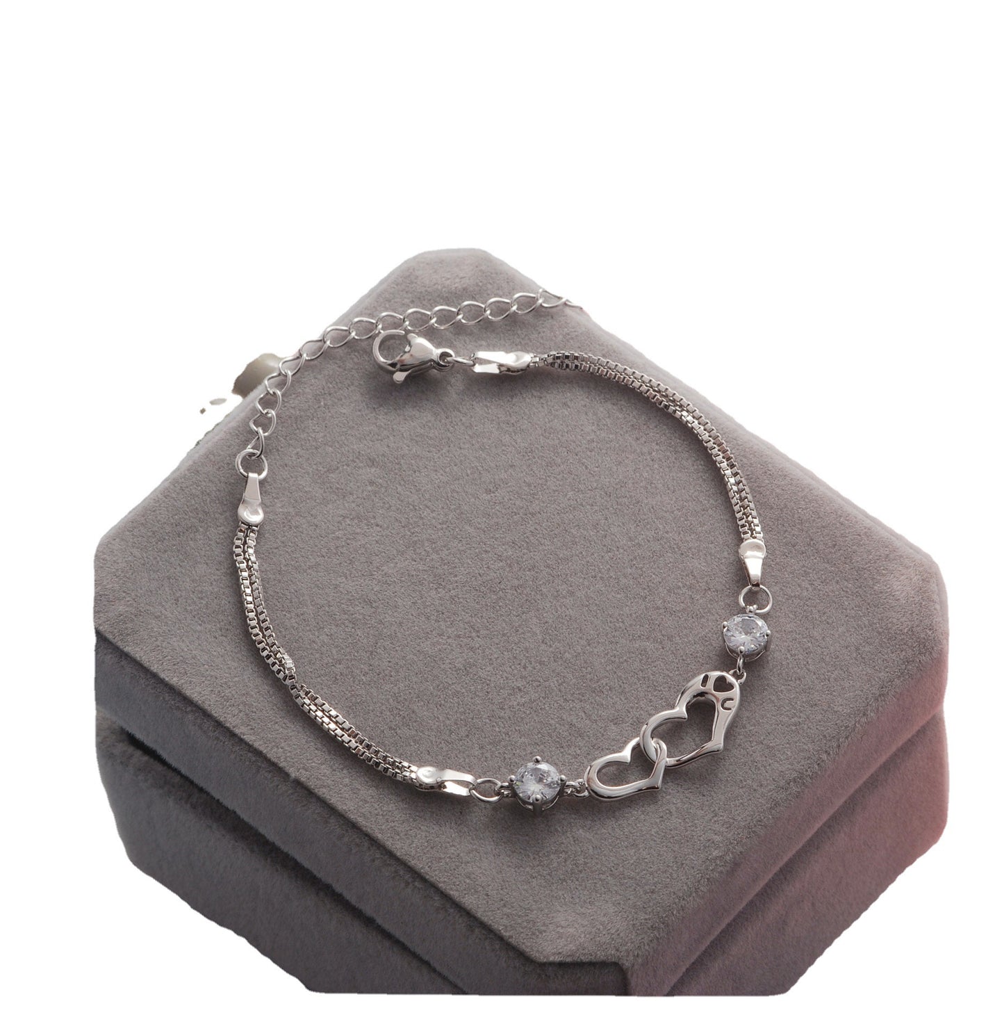 Linked Heart Zirconia Platinum Bracelet