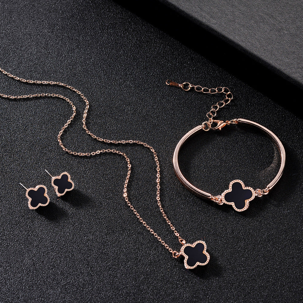 Clover 3 Pcs Jewelry Set Necklace Earring Bracelet