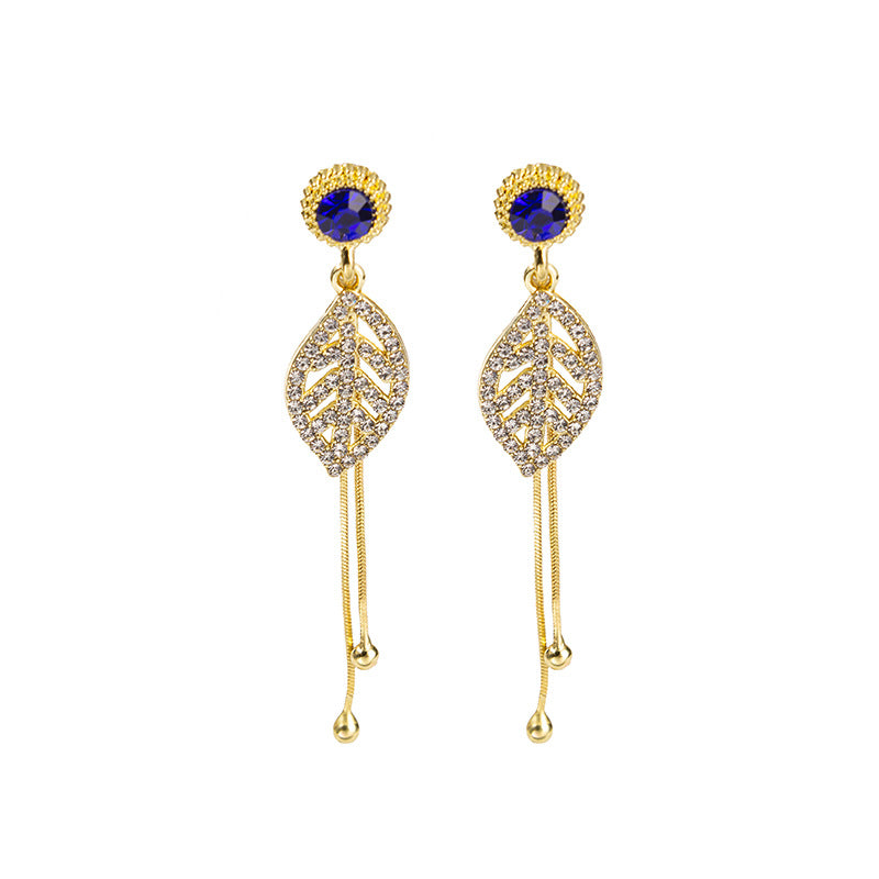 Leaf Design Diamond Dangle Earrings