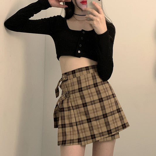 Vintage Plaid Print Tube Mini Skirt Women