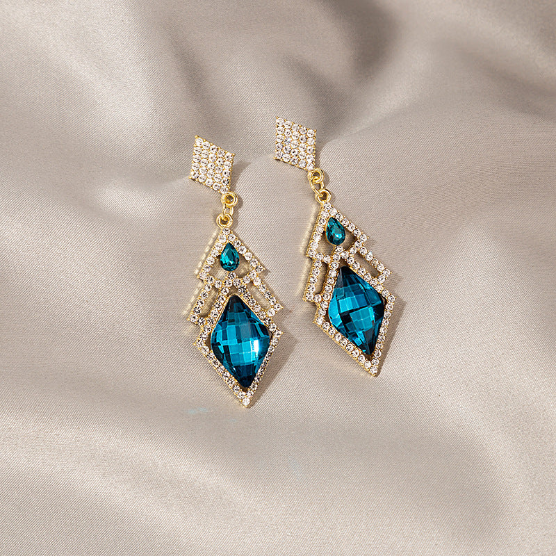 Tassel Blue Crystal Stud Earrings