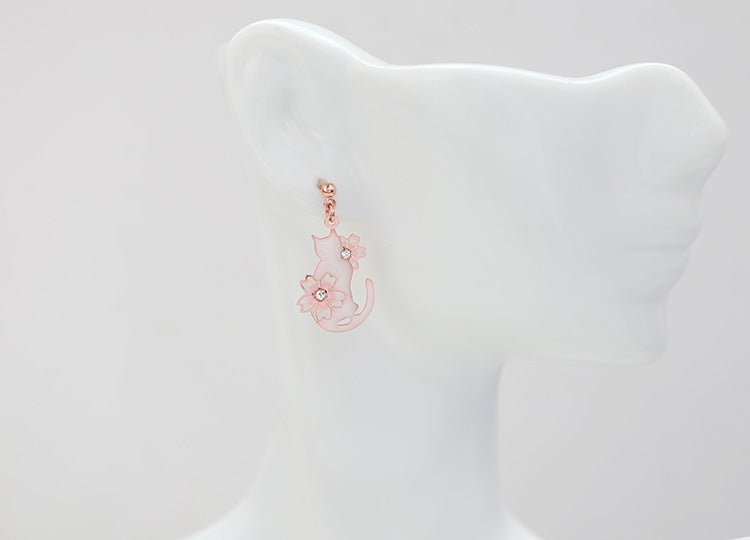 Sakura Floral Cat Earrings/Clip on Earring