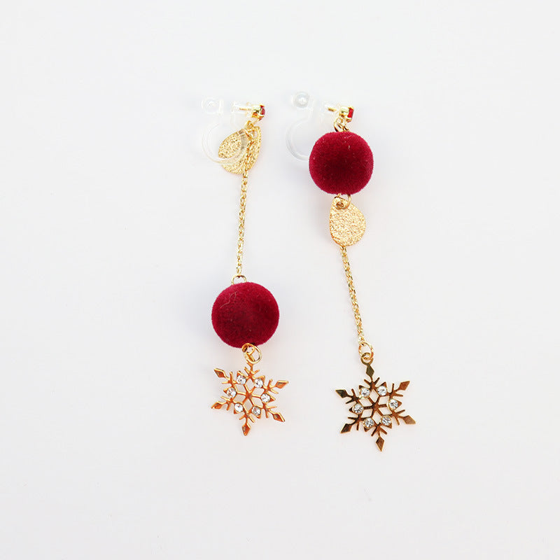 Snow Flakes Plush Balls Earrings/Clip On Earrings