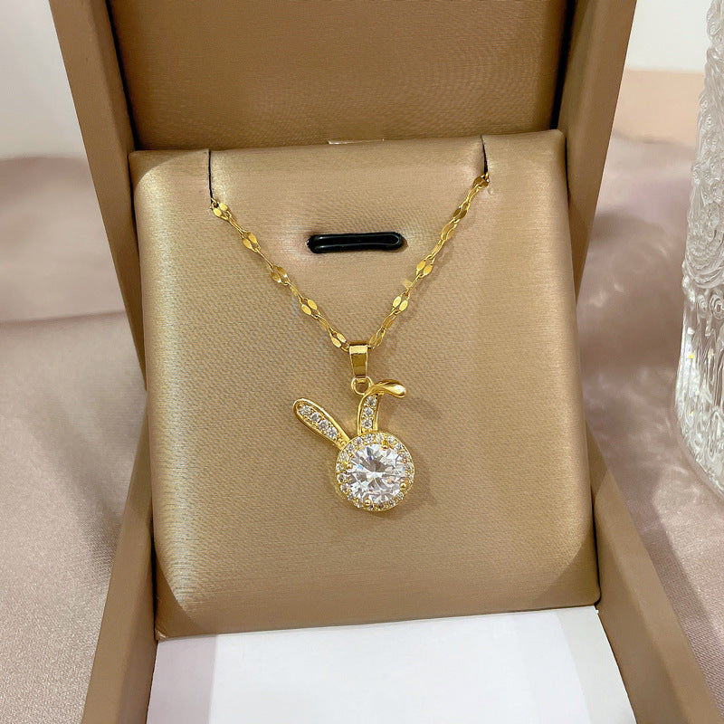 Bunny Faux Diamond Pendant Gold-plated Necklace