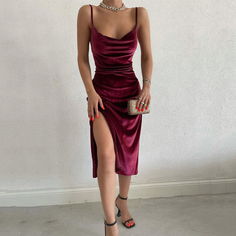 Elegant Evening Gown Velvet Midi Bodycon Dress