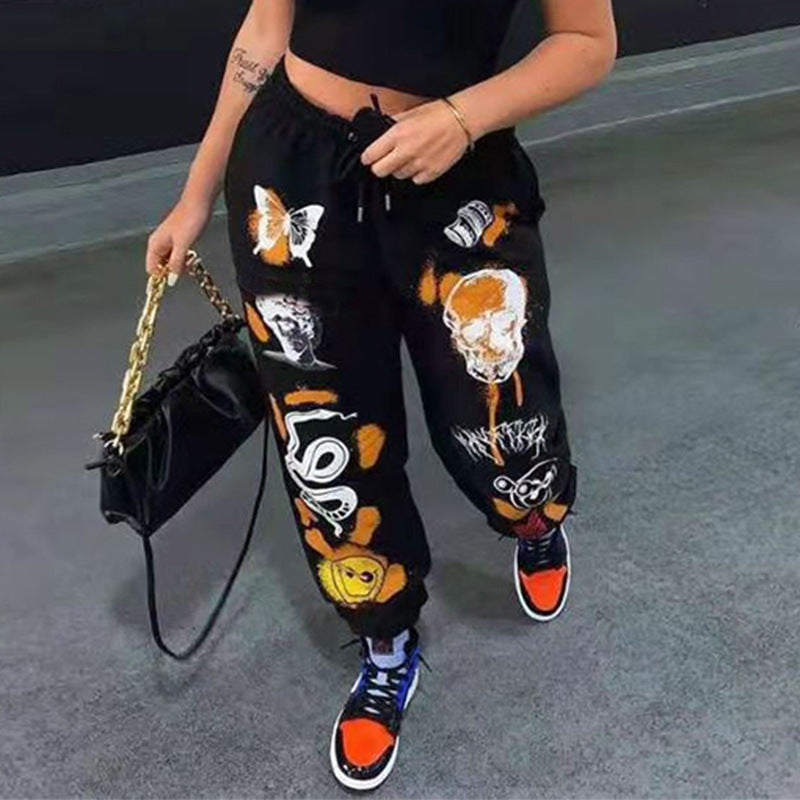 Skull Straight Sweatpant Street Wear Women