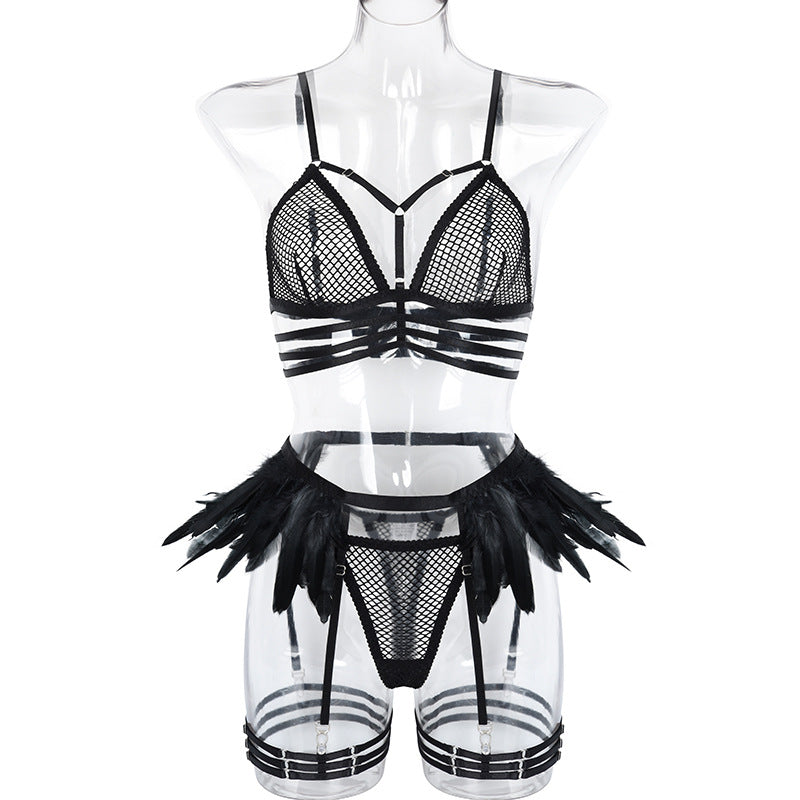 Feather See Through Net Garter Set 4pcs