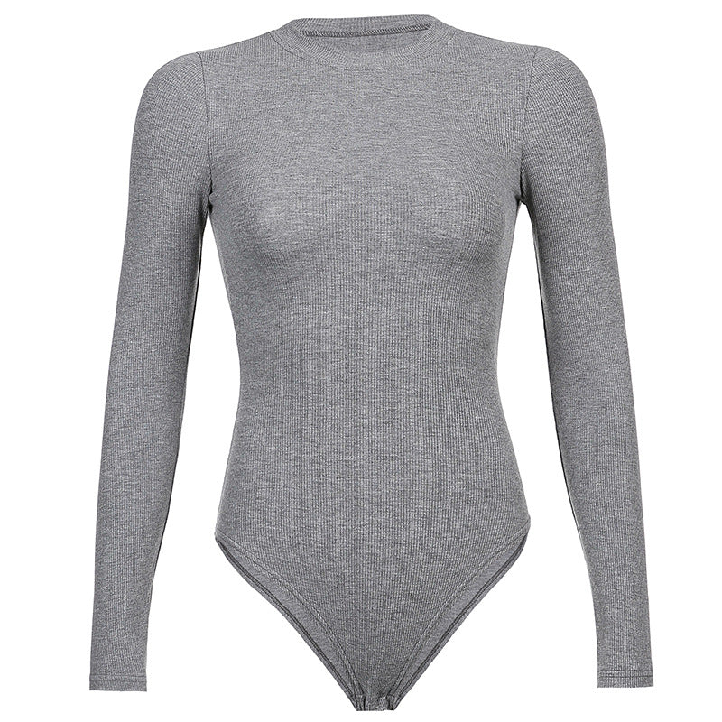 Solid Color Long Sleeve Bodysuit Women