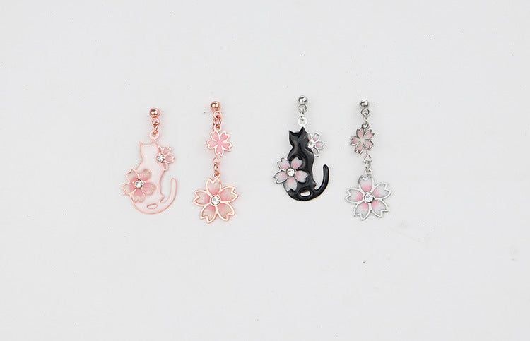 Sakura Floral Cat Earrings/Clip on Earring