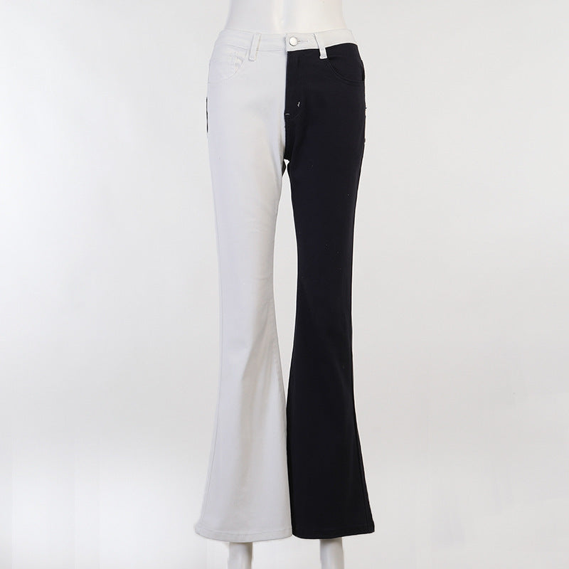 Palm Patchwork High Waist Straight Jean Pant Women