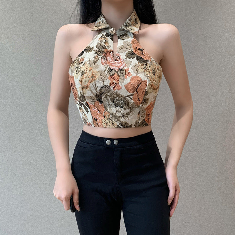 Vintage Floral Bandage Embroidery Top