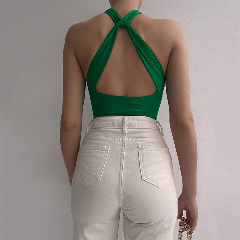 Solid Color Halter Strap Bodysuit