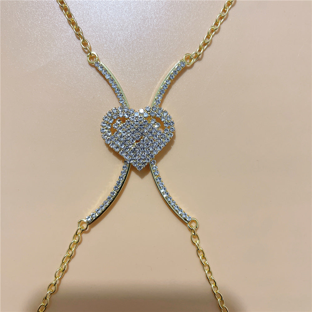 Heart Rhinestone Chest Bracket Body Chain