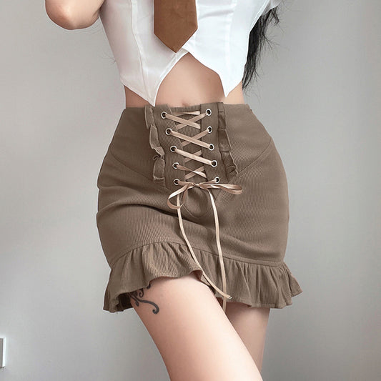 Tube Ruffle Drawstring Short Skirt Women