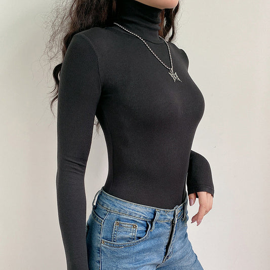 Ribbed Knit Long Sleeve Turtle-Neck Bodysuit