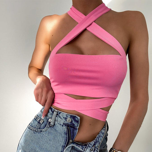 Halter Sleeveless Bandage Drawstring Top