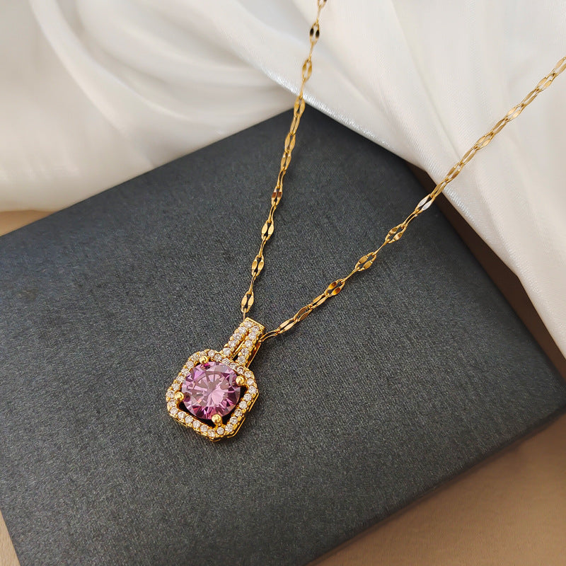 Pink Diamond Pendant Gold-plated Necklace