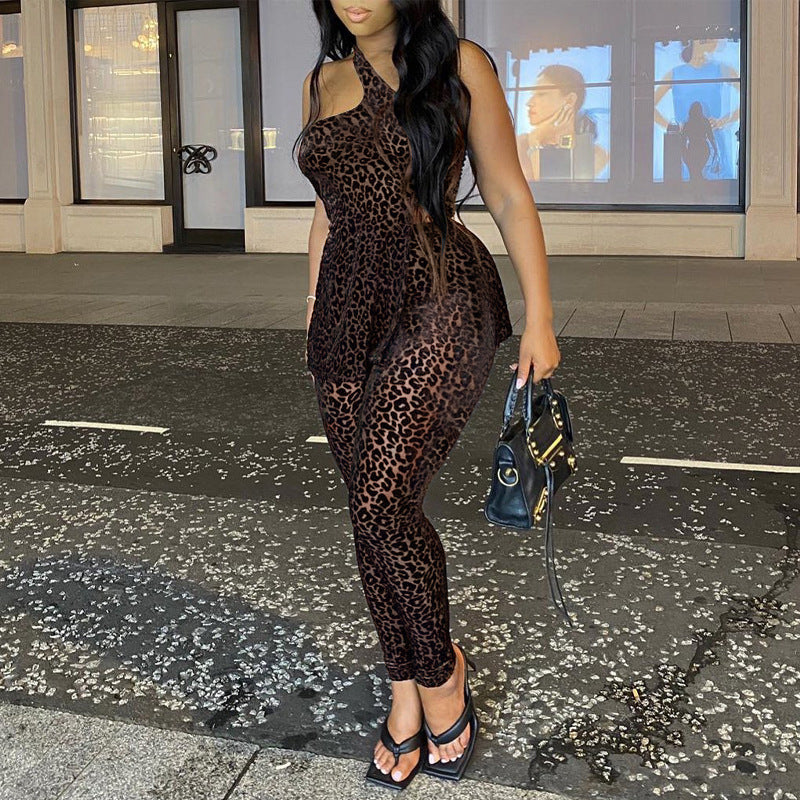 Leopard One-shoulder Playsuit Jumpsuit