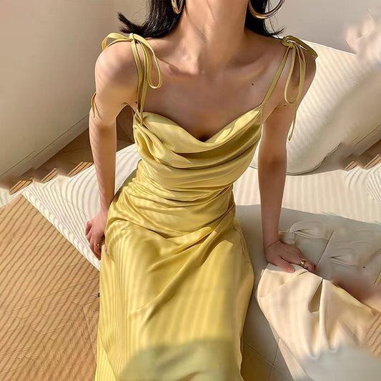 Elegant Folds Satin Dress Women