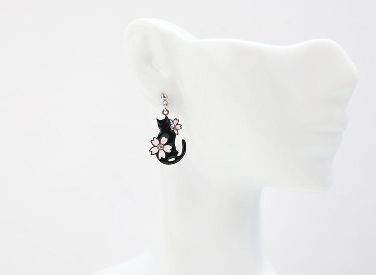 Sakura Floral Cat Earrings/Clip on Earring