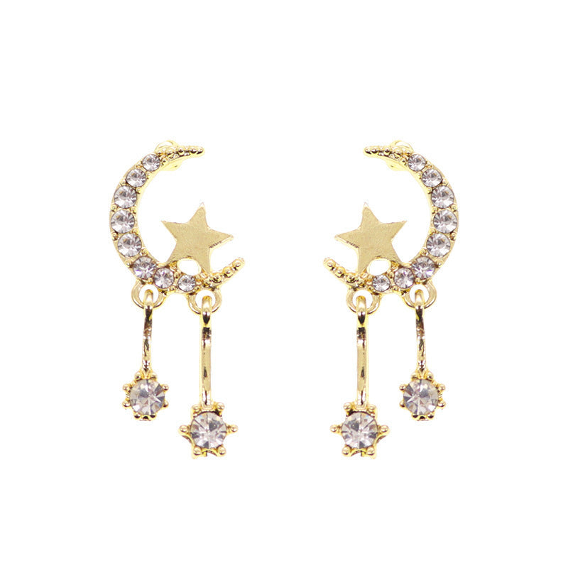 Rhinestone Moon & Stars Stud Earrings