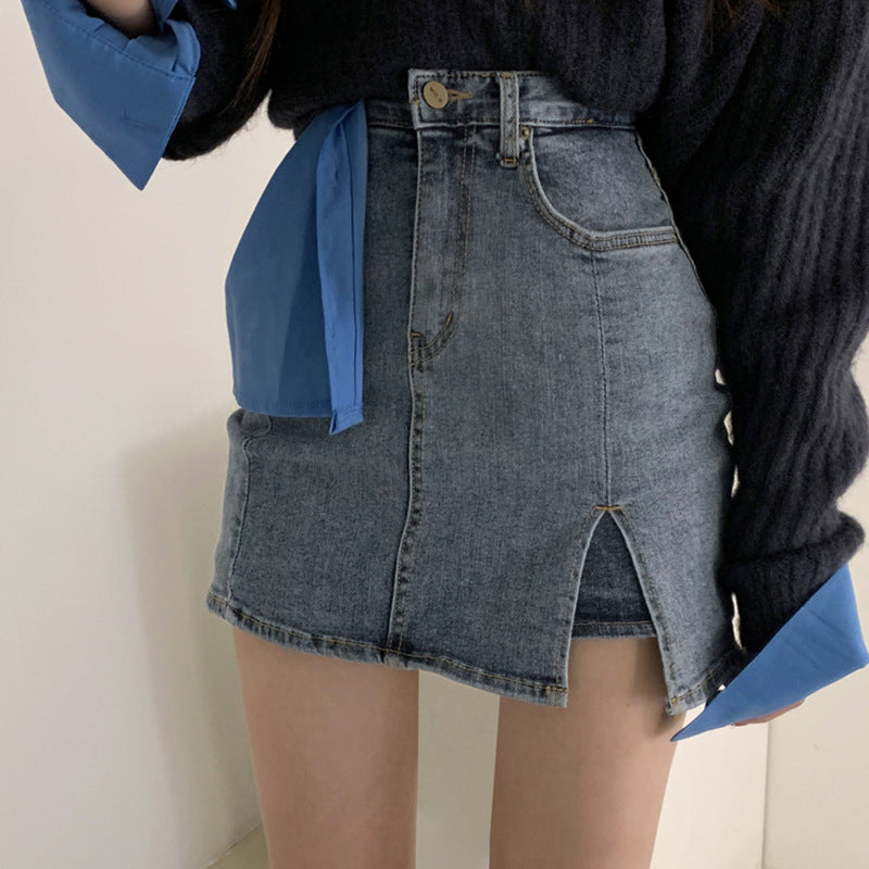 Split Denim A-Line Short Skirt Women