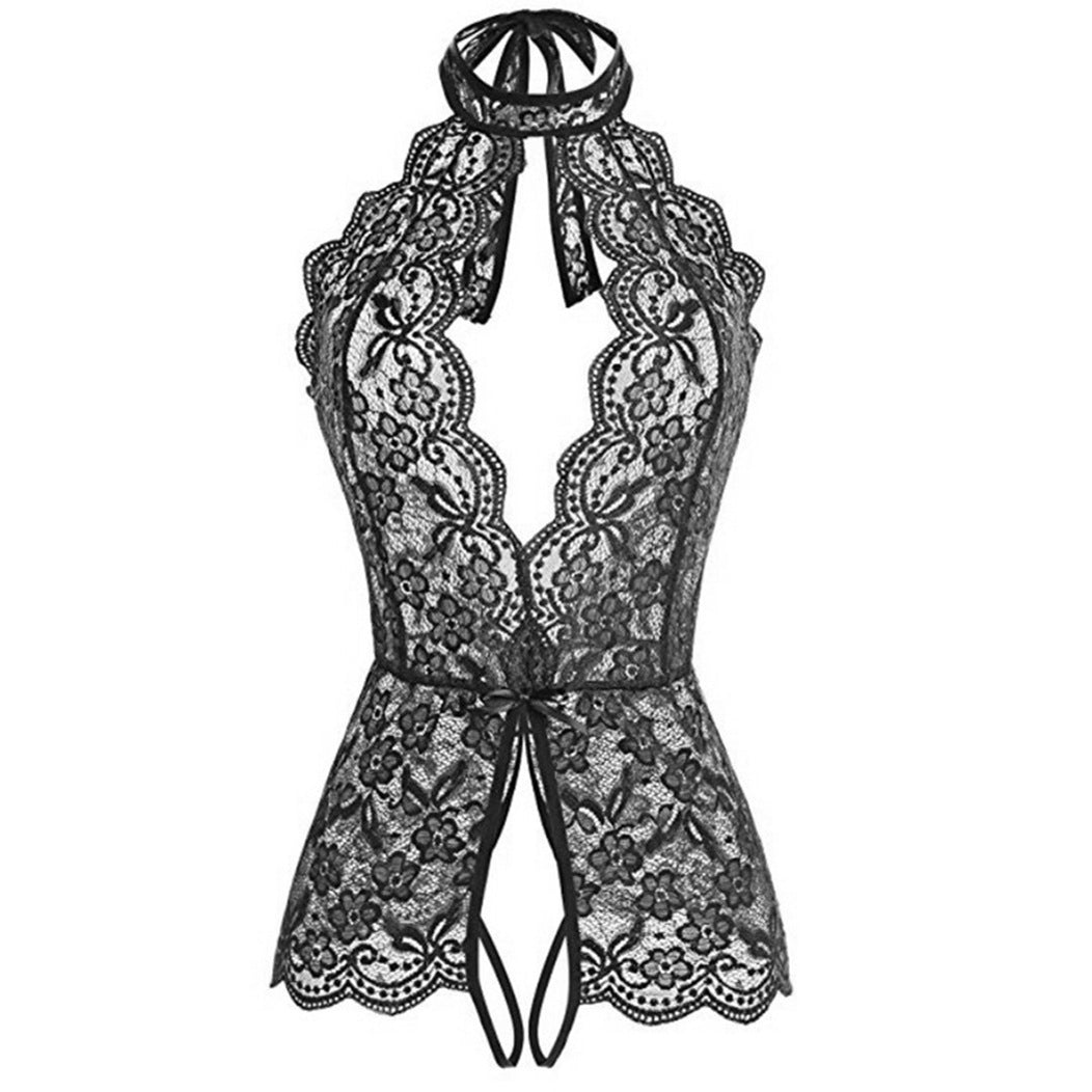 Women's Sexy Floral Lace Crotchless Teddy Body Suit.