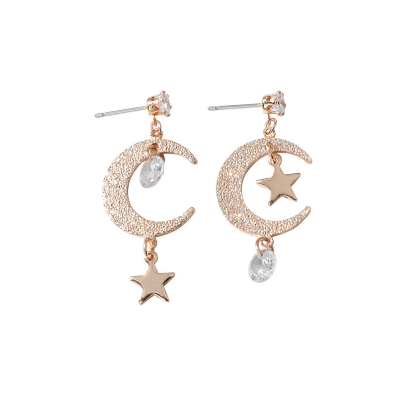 Rhinestone Moon Stars Earrings / Clip-on Earring