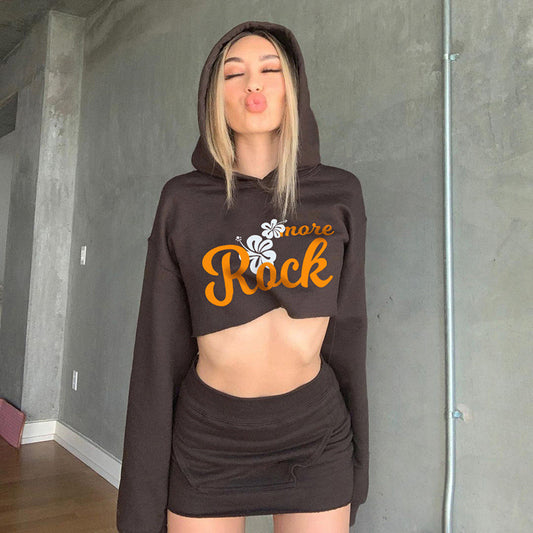 Cropped Hoodies Skirt Casual Two Piece Set