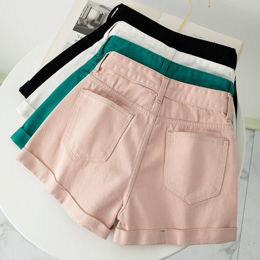 Plain High Waist Denim Shorts Pants - M I I X A S