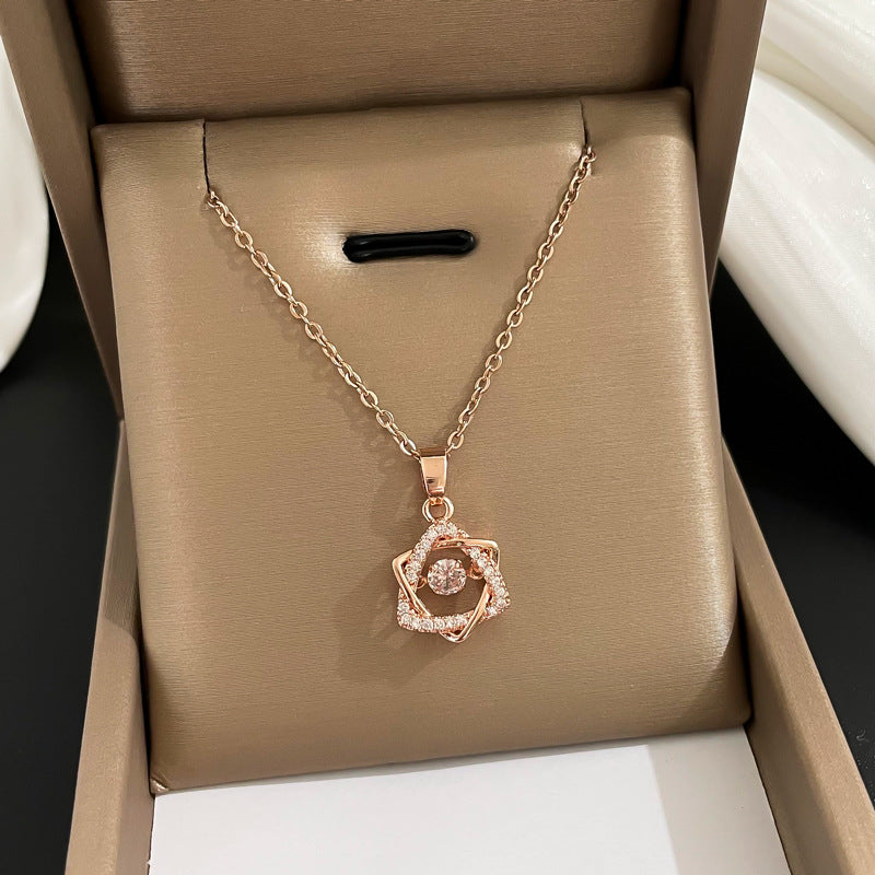 3D Hexagon Diamond Hollow Pendant Gold-plated Necklace