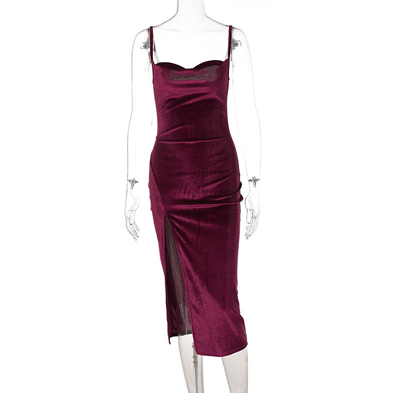 Elegant Evening Gown Velvet Midi Bodycon Dress