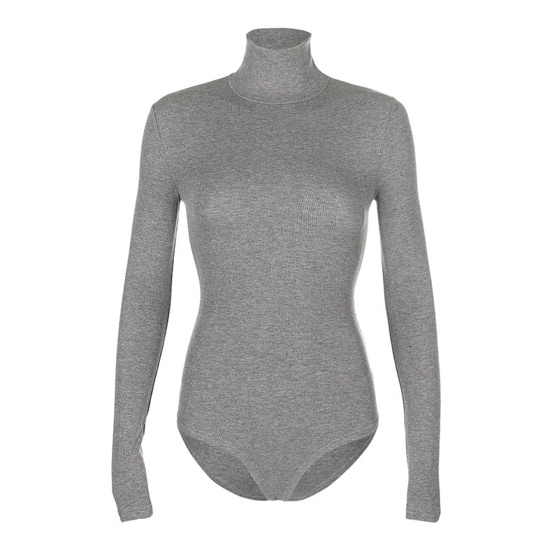 Ribbed Knit Long Sleeve Turtle-Neck Bodysuit