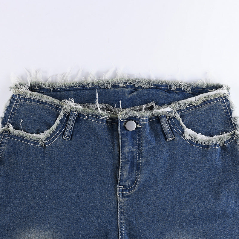 Low Rise Fringe Trim Flare Jean