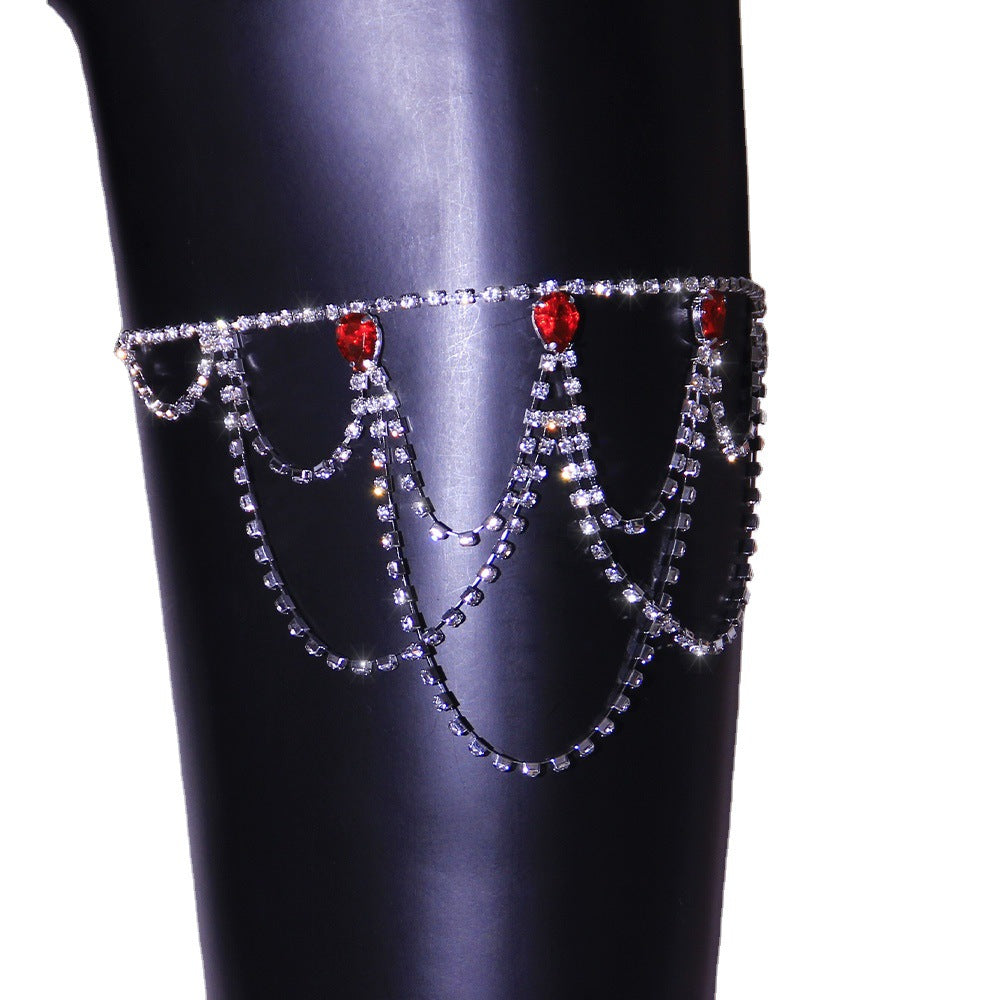 Red Crystal Rhinestone Thigh Chain