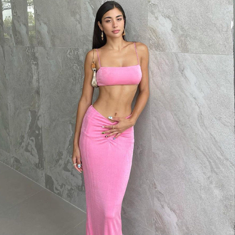 Cami Crop Top Long Skirt Two Piece Set