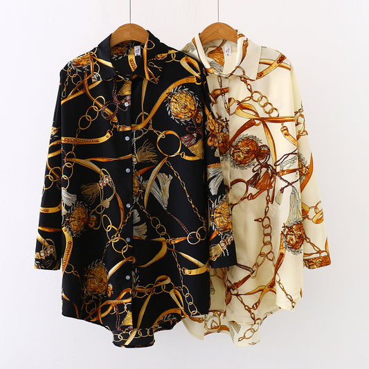 Gold Print Long Sleeve Shirts - M I I X A S