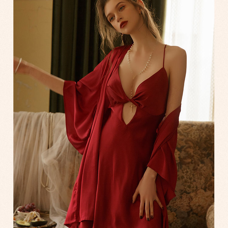 Sexy Knot Criss Cross Silk Night Dress Robe