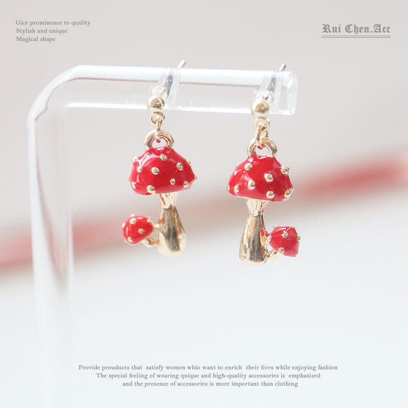 Cute Red Mushroom Earrings/Clip On Earrings