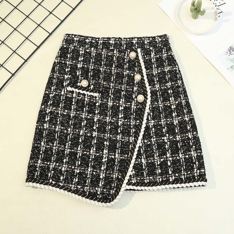 A-Line Pearl Plaid Tweed Skirt - M I I X A S